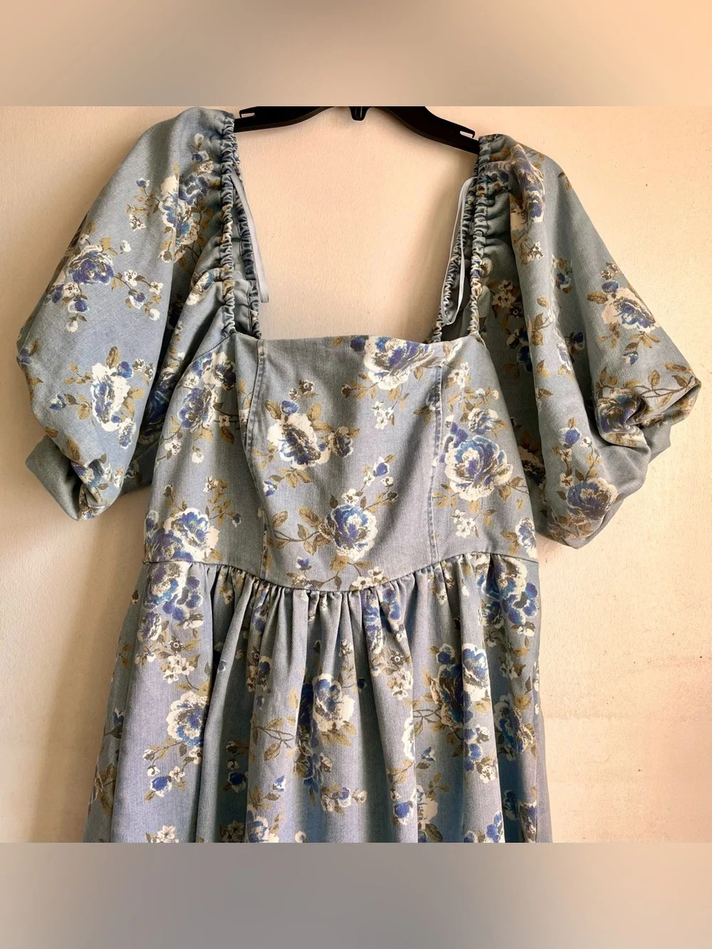 AVEC LES FILLES Square-Neck Puff-Sleeve Floral Mini Dress